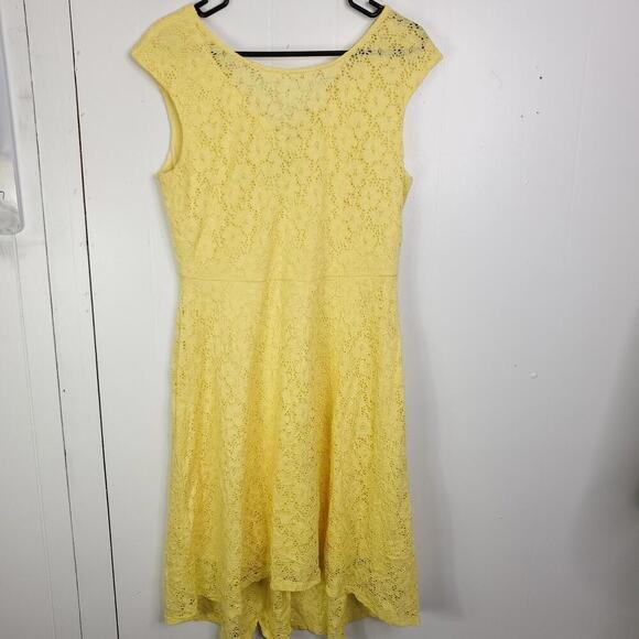 Connected Apparel Dress Womens 12 Lemon Yellow Lace Midi V Back Lined - Picture 1 of 8